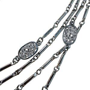 Monet Silver-Tone Long Chain Necklace With Ornate Oval Accents Vintage